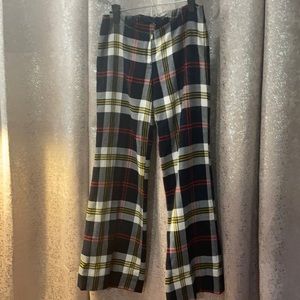 TRUE VINTAGE altered low rise 70s disco plaid wide leg bell bottomed wool pants